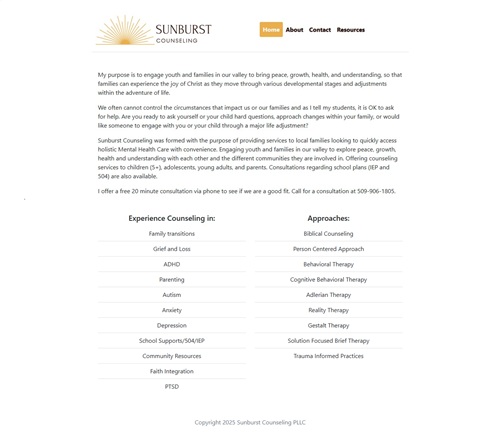 Sunburst Counseling Website